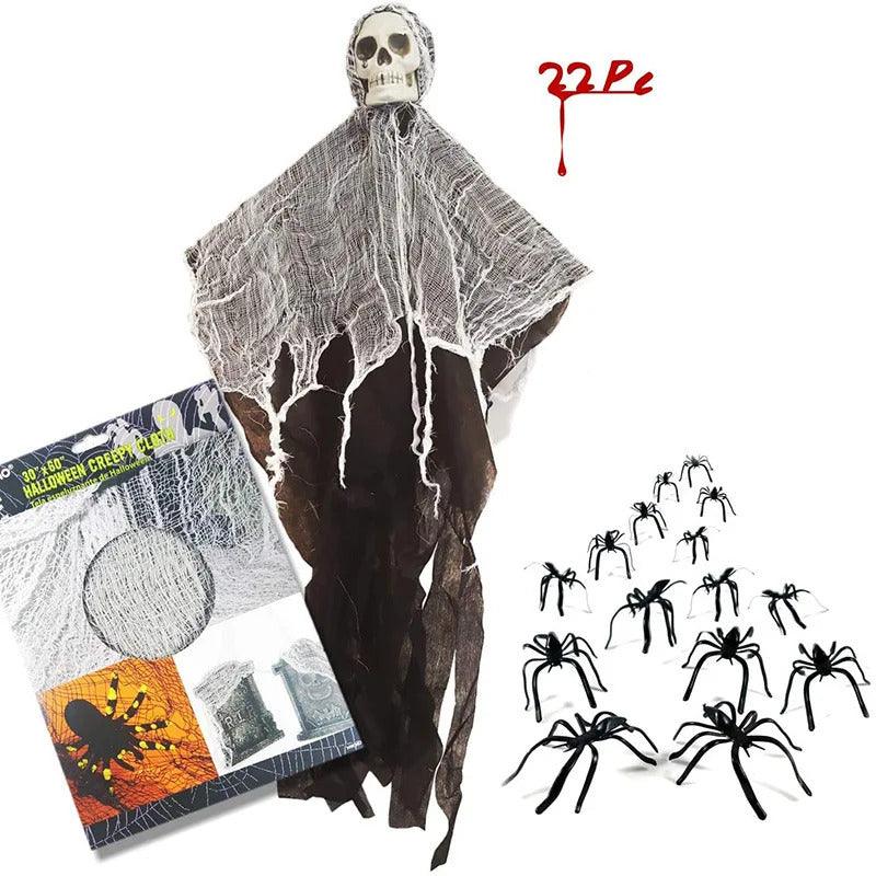 Crâne fantôme à suspendre pour Halloween avec gaze Lighteme