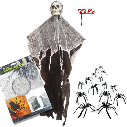 Crâne fantôme à suspendre pour Halloween avec gaze Lighteme