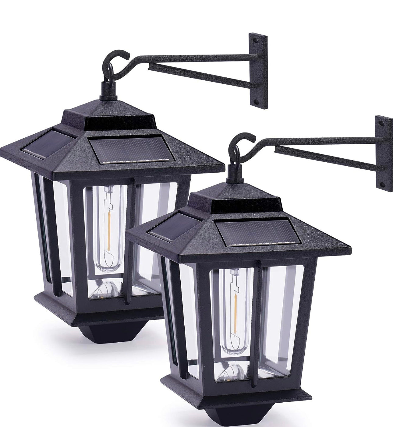 Lot de 2 lanternes murales solaires Lighteme en aluminium avec ampoule remplaçable, 4 panneaux solaires et antirouille
