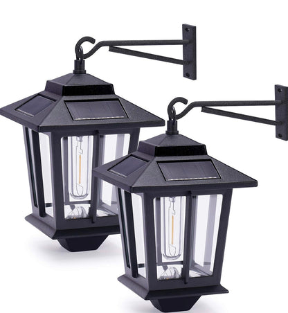 Lot de 2 lanternes murales solaires Lighteme en aluminium avec ampoule remplaçable, 4 panneaux solaires et antirouille