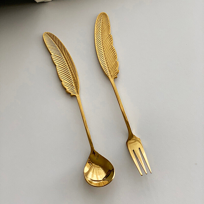 Cuillère et fourchette à dessert en acier inoxydable Lighteme Feather