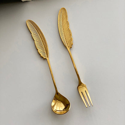 Cuillère et fourchette à dessert en acier inoxydable Lighteme Feather