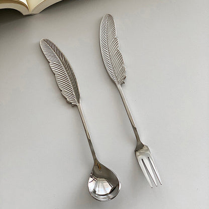 Cuillère et fourchette à dessert en acier inoxydable Lighteme Feather
