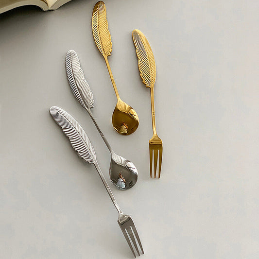 Lighteme Feather Dessertlöffel und -gabel aus Edelstahl