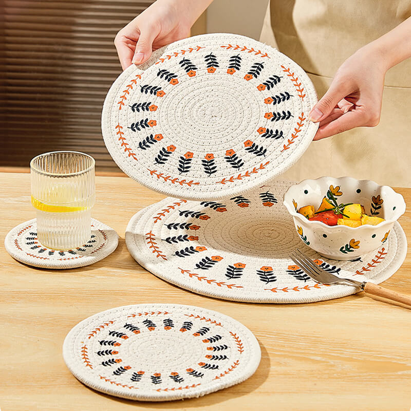 Set de table tissé en coton et lin à fleurs Lighteme