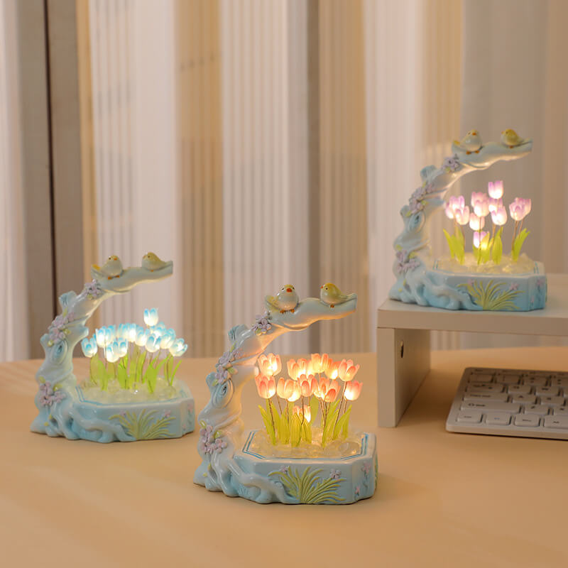 Veilleuse Tulipe Fleur et Oiseau Lighteme