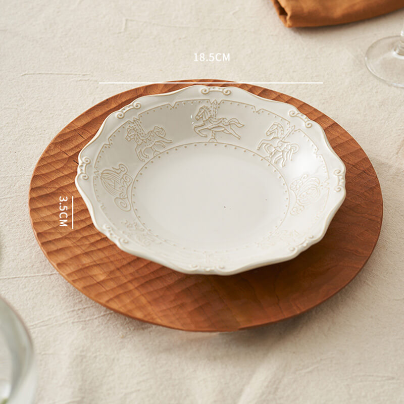Lighteme French Embossed Ceramic Soup Plate