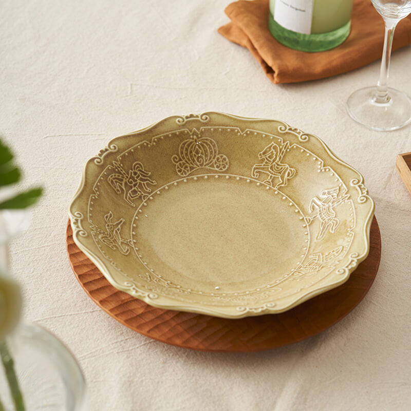 Lighteme French Embossed Ceramic Soup Plate