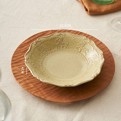 Lighteme French Embossed Ceramic Soup Plate