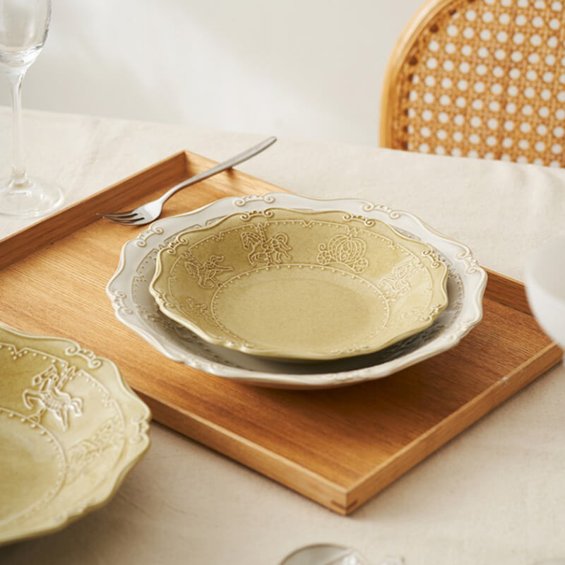 Lighteme French Embossed Ceramic Soup Plate