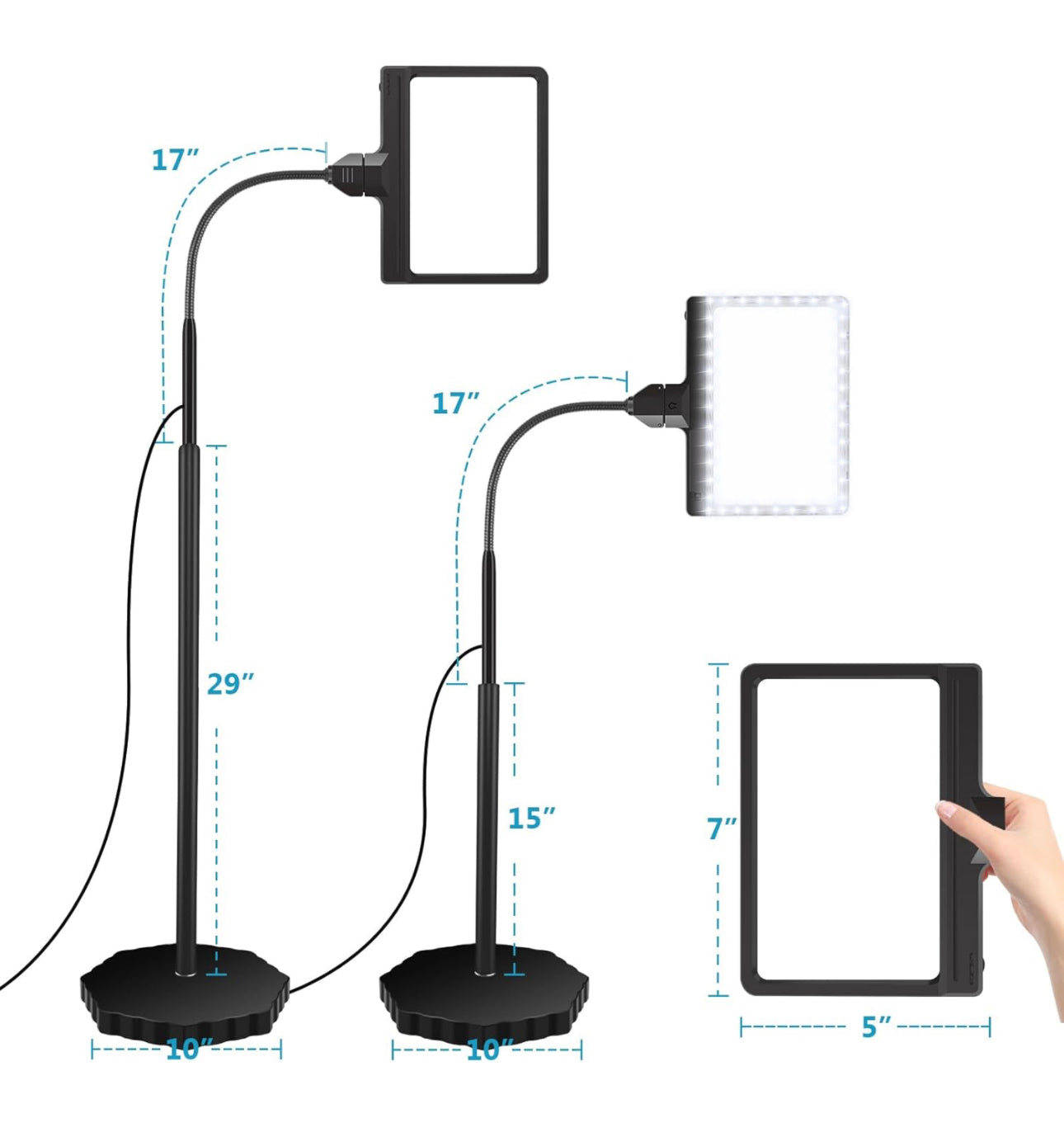 Loupe Lighteme 5X avec 36 LED à intensité variable et support, lampe loupe à luminosité réglable, loupe à col de cygne éclairée pour la lecture, les travaux manuels et le travail de près 