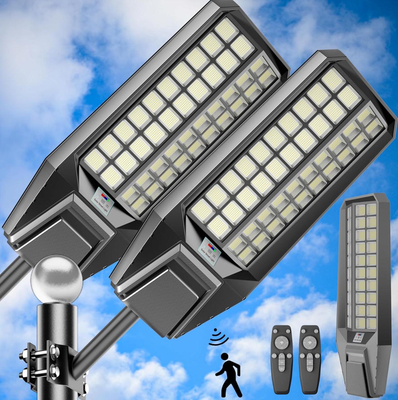 Lighteme 4000 W Solar-Straßenlaterne, 7000 K, 800000 lm, automatisches Ein-/Ausschalten, Dämmerung bis Morgengrauen, IP67, wasserdicht, Bewegungssensor 