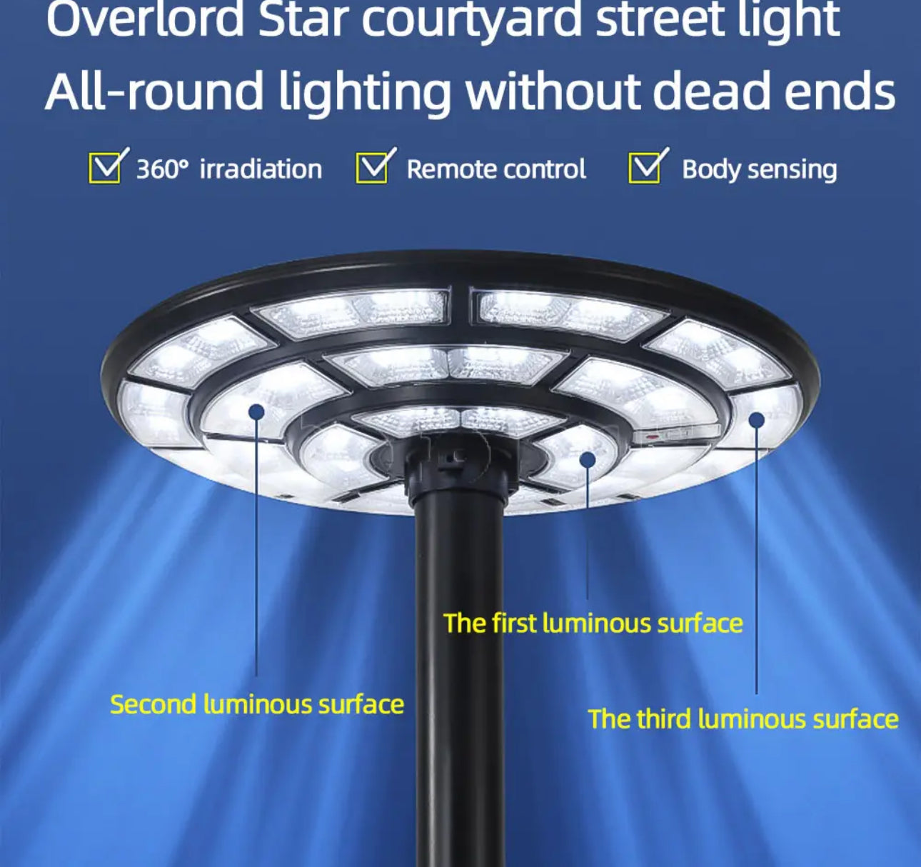 Lighteme 2500W Solar-Außenleuchte UFO Gartenmast und Wandstraßenlaternen für Haus, Hof, Bauernhäuser mit Fernbedienung