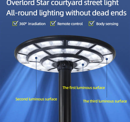 Lighteme 2500W Solar-Außenleuchte UFO Gartenmast und Wandstraßenlaternen für Haus, Hof, Bauernhäuser mit Fernbedienung