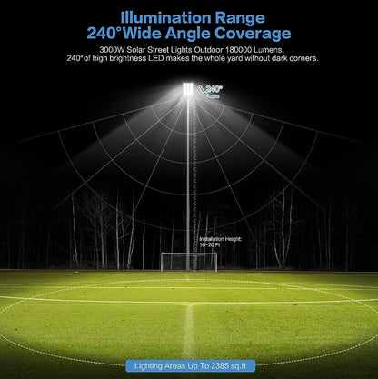 Lighteme 3000W Solar-Straßenlaterne, 180000 Lumen Dämmerung bis Morgengrauen Straßenlaternen Solarbetriebener Bewegungssensor