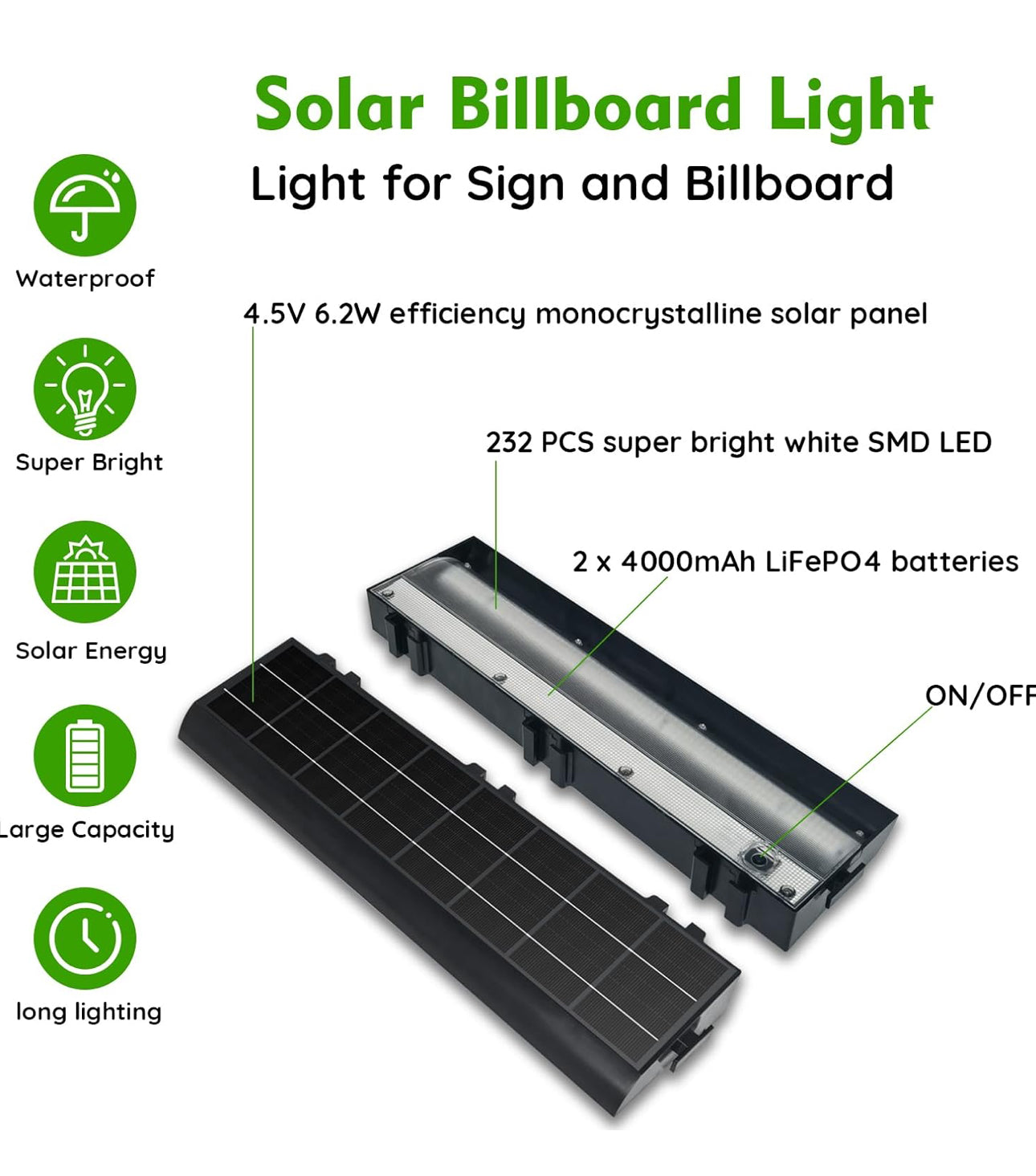 Lighteme Solar-Werbetafelbeleuchtung für den Außenbereich, 232 superhelle LEDs, verstellbare Halterung und Wandmontage, 2-in-1-Werbetafelbeleuchtung für Unternehmen, Immobilien, Geschäfte, Bushaltestellen, Wohnanlagen und Autobahnschilder