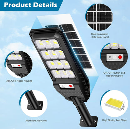 Lighteme 2er-Pack Solar-Straßenlaternen für den Außenbereich, wasserdicht, 6000 lm, Dämmerung bis Morgengrauen, 6500 K, Bewegungssensor mit Fernbedienung