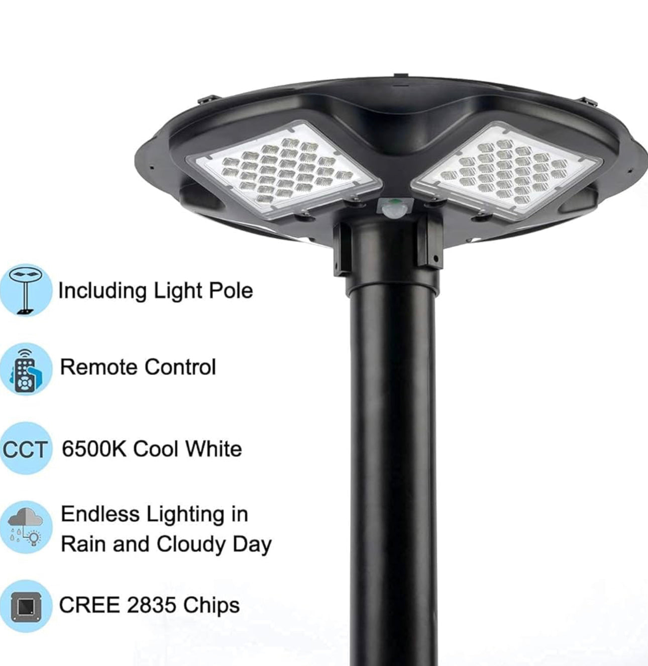 Lampadaire solaire d'extérieur Lighteme 1 500 W avec mât de 248 cm, étanche IP67, avec télécommande