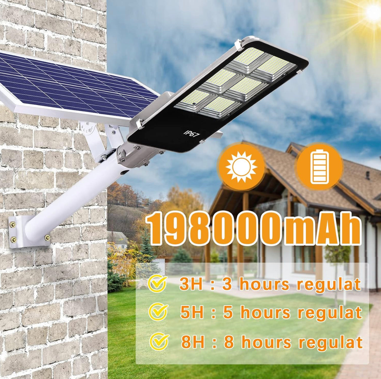 Lighteme 400 W Solar-Straßenlaternen für den Außenbereich, Dämmerung bis Morgengrauen, Solar-LED-Außenleuchte mit Fernbedienung, 6500 K Tageslichtweiß
