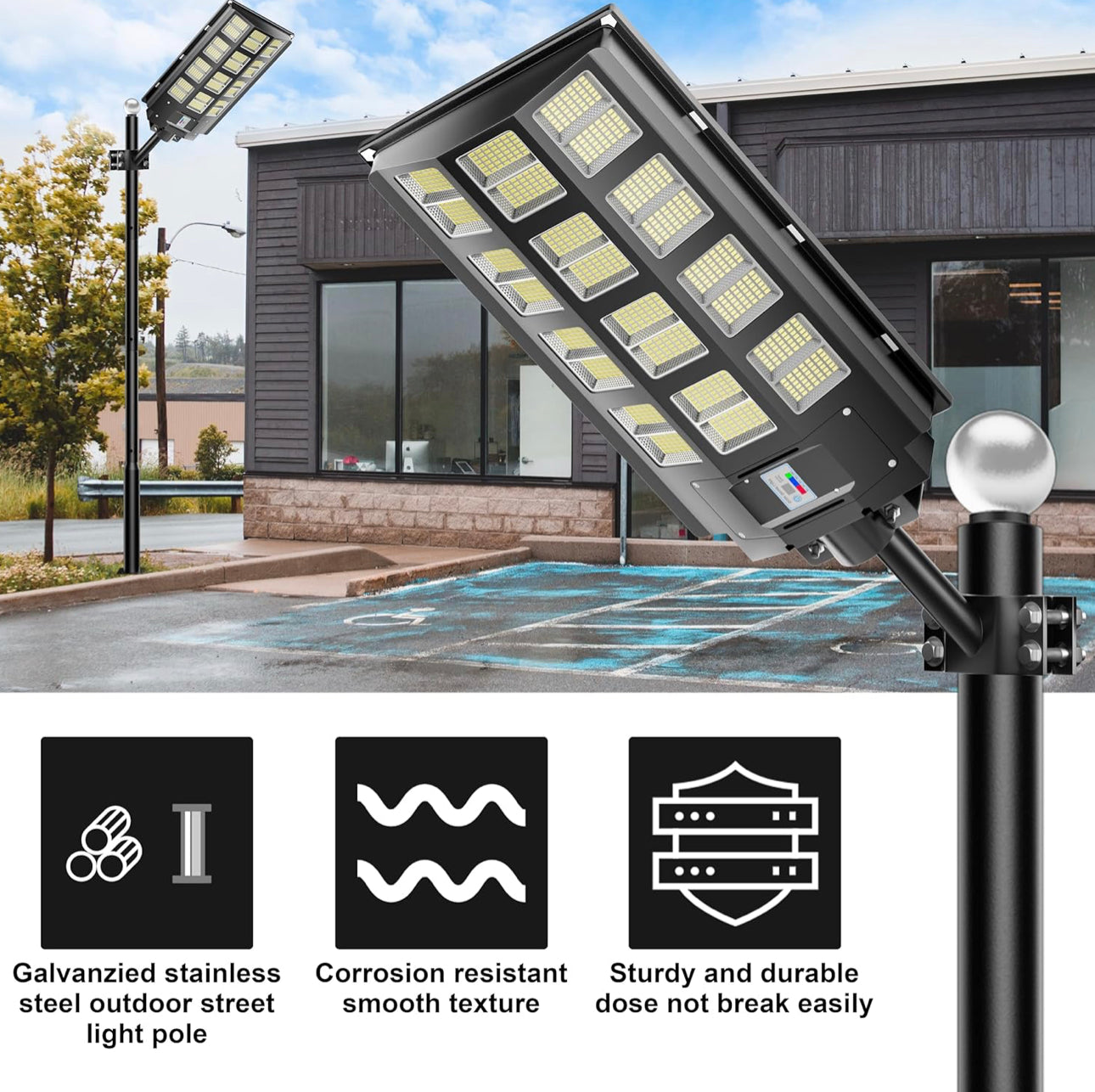 Lampadaire Lighteme de 6 m (20 pi) de qualité commerciale pour rue, stationnement et drapeau, aluminium + cage, paquet de 1