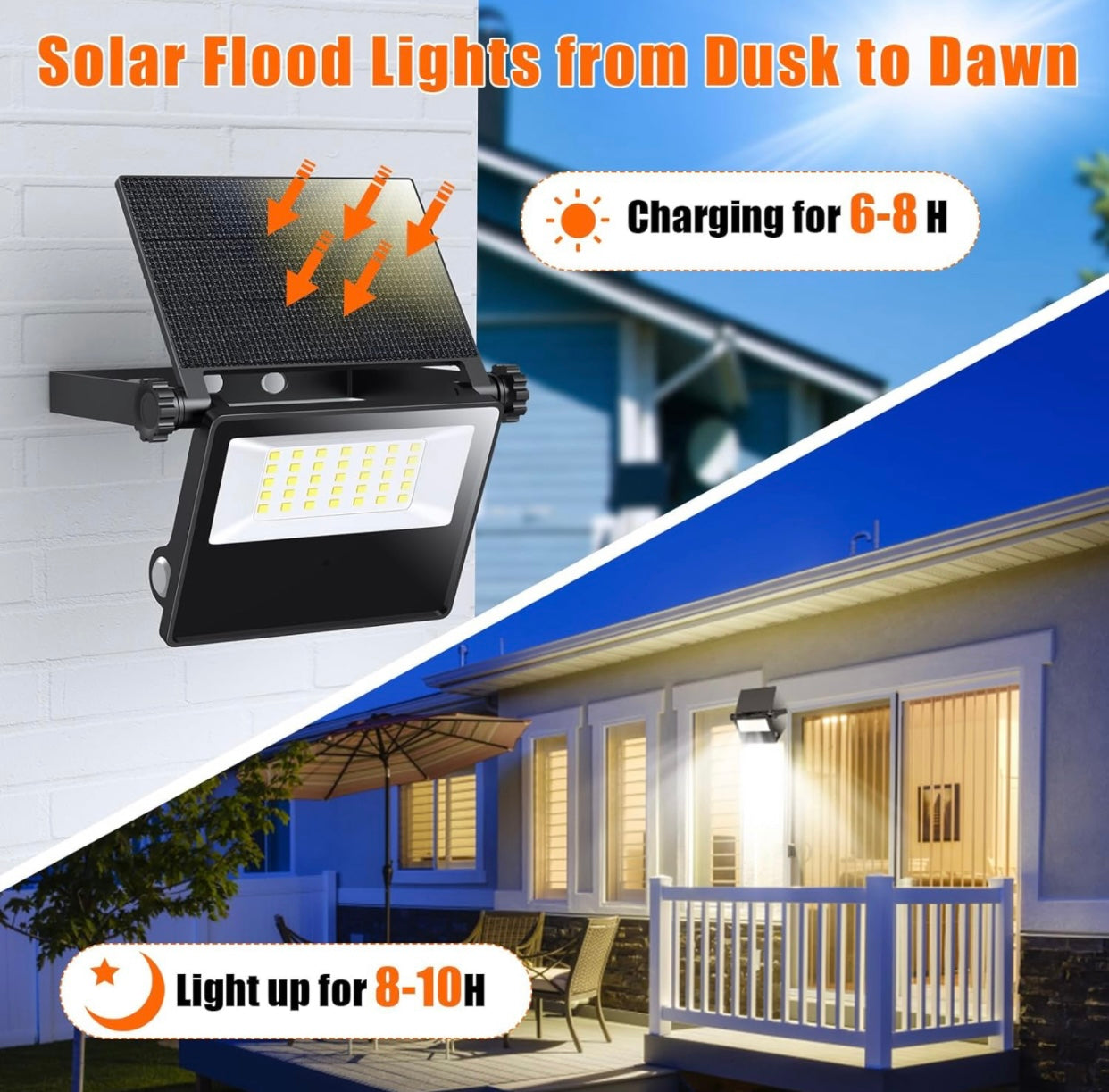 Lighteme 2er-Pack Solar-Außenleuchten, Metall-Solar-Sicherheits-/Flutlichter, 2000 lm, Bewegungssensor