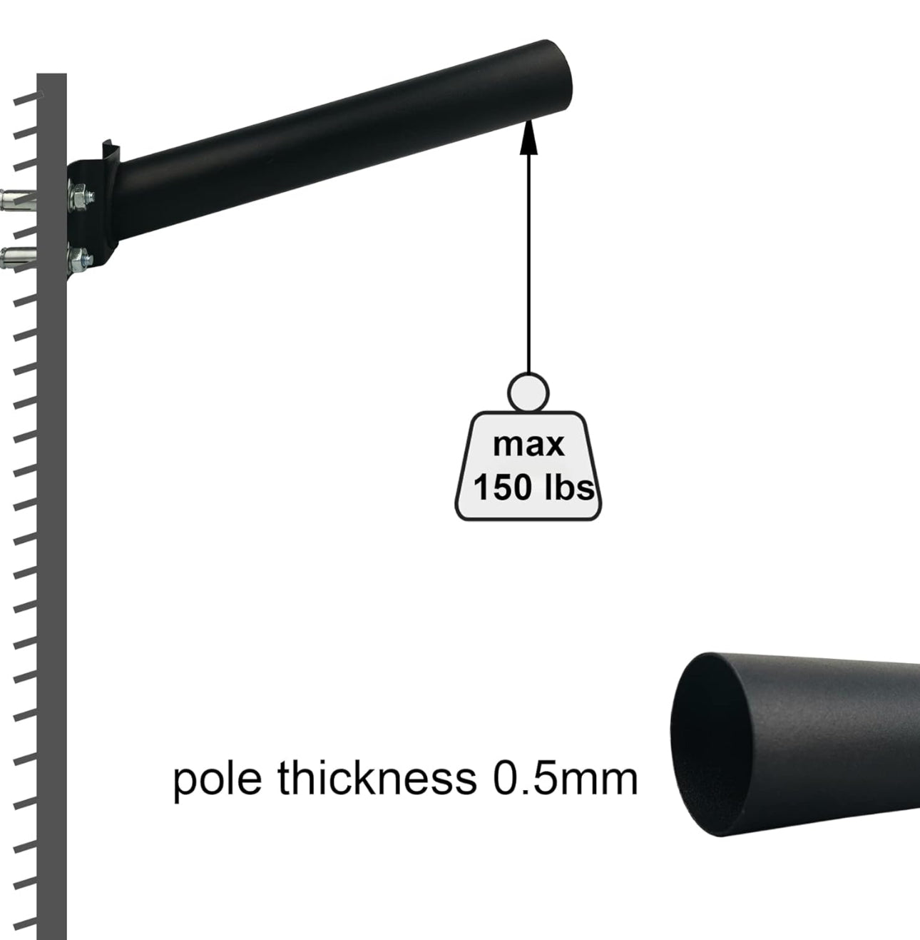 Lighteme Solarbeleuchtungs-Montagehalterung, Verlängerungsstangen-Set, Wandmontage, schwarze Metallrohre, Scheunenbeleuchtung, Antennenadapter, Außenarm für Straßenlaternen, an der Wand montierte Reifen, Scheunenlampen, Pfostenbäume 