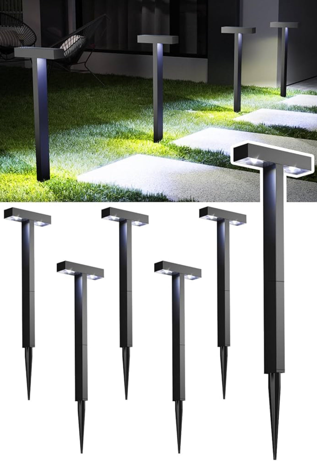 Lighteme Solar Modern Pathway Lights, 6 Pack -15 Lumen