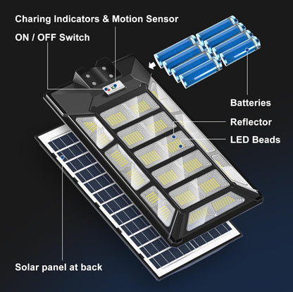 Lighteme 1800 W Solar-Straßenlaternen für den Außenbereich, wasserdicht, 6500 K, Dämmerung bis Morgengrauen, 180000 Lumen, Bewegungsmelder, superhell, Solar-Parkplatzleuchte