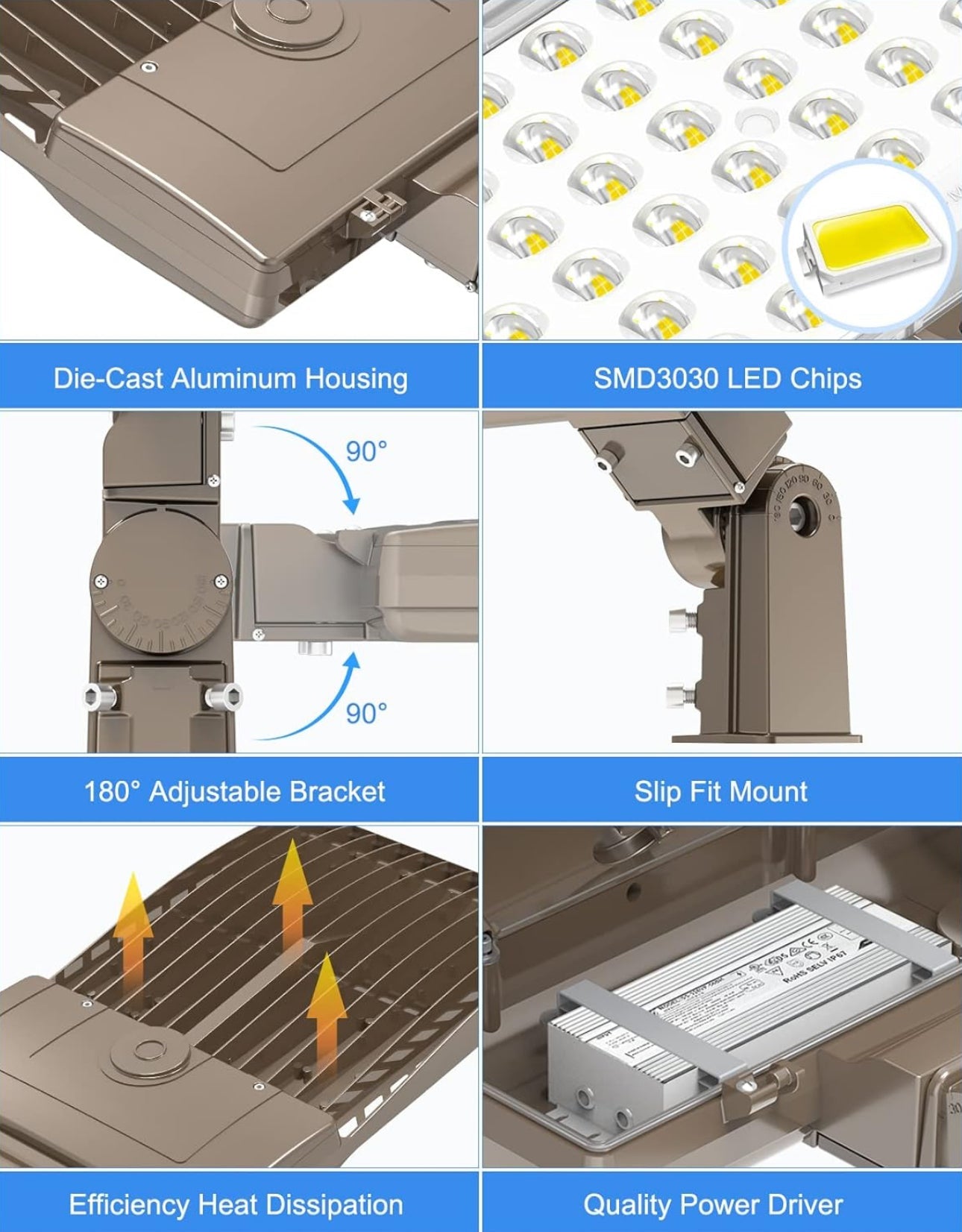 Éclairage de stationnement LED Lighteme 320 W, câblé, 48 000 lm, fil chaud, homologué UL, éclairage de poteau de stationnement LED de qualité industrielle, 5 000 K, étanche IP65 