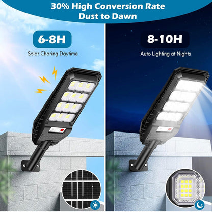 Lighteme 2er-Pack Solar-Straßenlaternen für den Außenbereich, wasserdicht, 6000 lm, Dämmerung bis Morgengrauen, 6500 K, Bewegungssensor mit Fernbedienung