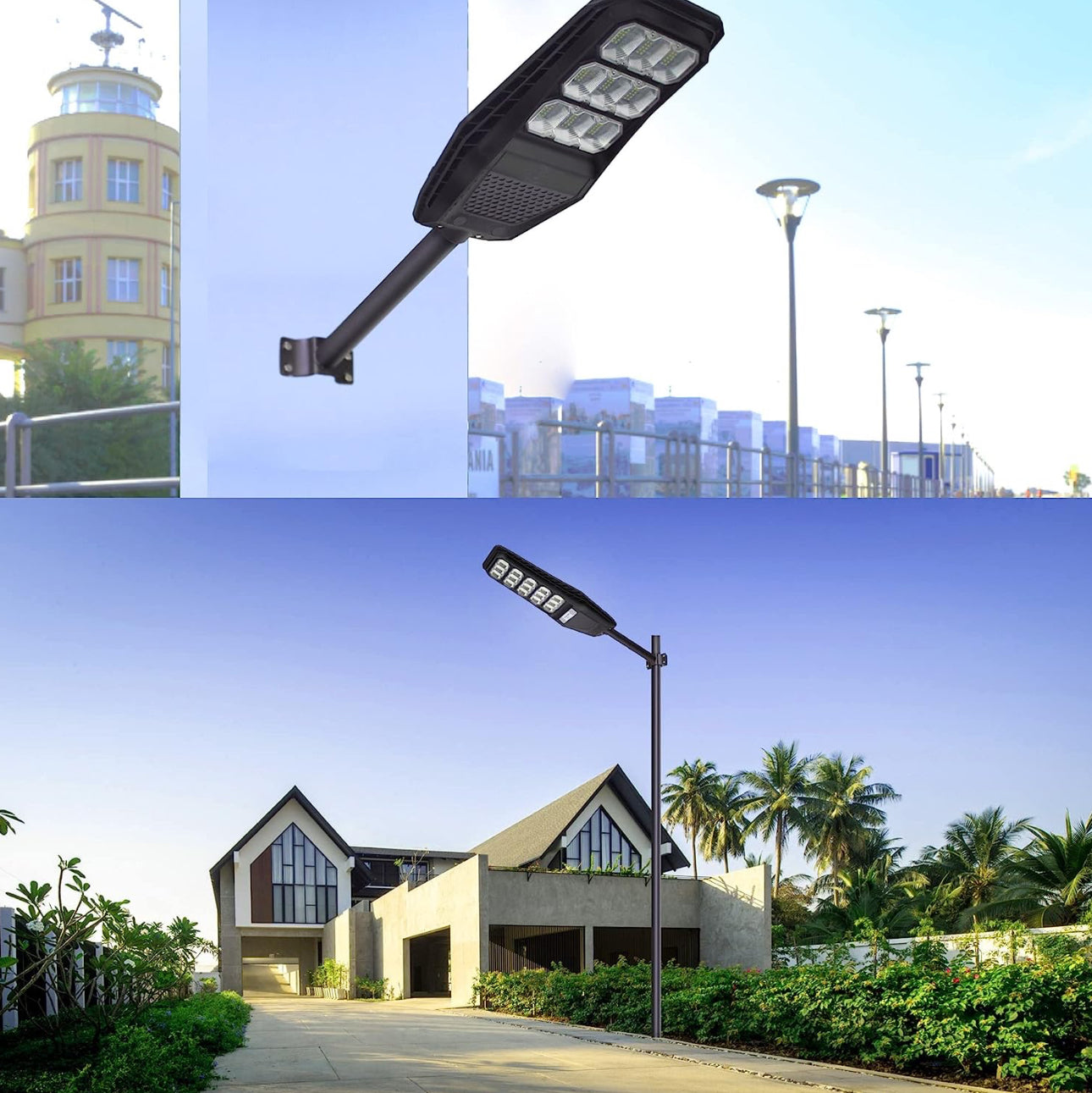 Lighteme Solarbeleuchtungs-Montagehalterung, Verlängerungsstangen-Set, Wandmontage, schwarze Metallrohre, Scheunenbeleuchtung, Antennenadapter, Außenarm für Straßenlaternen, an der Wand montierte Reifen, Scheunenlampen, Pfostenbäume 