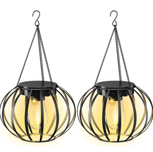 2 Pack Lighteme Solar Hanging Lanterns Outdoor Waterproof 15" Pumpkin Shape
