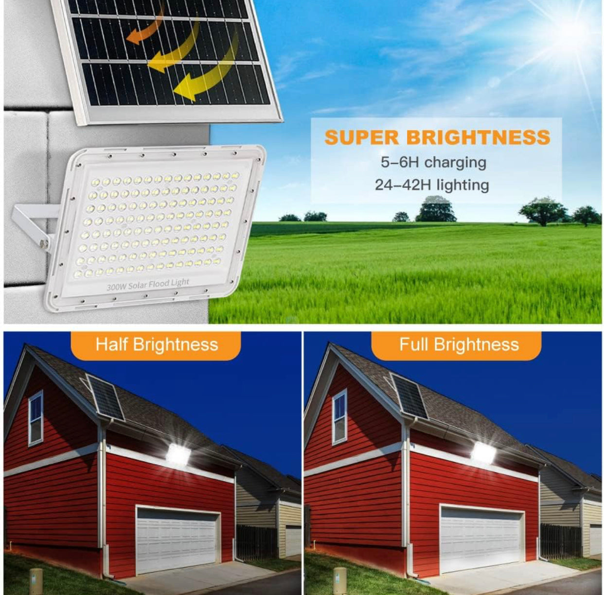 Lighteme 300W LED Solar Flutlicht, 24000LM Straßenflutlicht Wasserdicht mit Fernbedienung