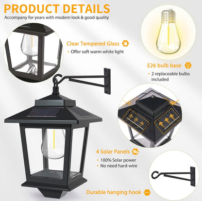 Lot de 2 lanternes murales solaires Lighteme en aluminium avec ampoule remplaçable, 4 panneaux solaires et antirouille