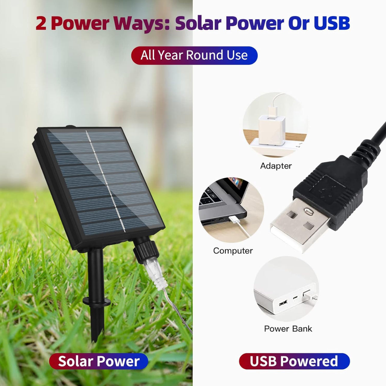 Lampe solaire 2 en 1 Lighteme avec drapeau américain, 420 LED ultra-lumineuses, alimentée par l'énergie solaire et branchée