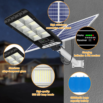 Lighteme 1200 W Solar-Außenleuchten mit Bewegungsmelder, Dämmerung bis Morgengrauen, gewerbliche Großflächenbeleuchtung, Sicherheitsflutlicht, wasserdicht, mit Fernbedienung für Hinterhof, Stadion, Garage, Parkplatz
