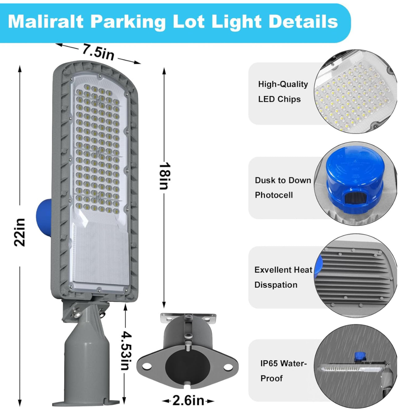 Lighteme 250 W LED-Parkplatzbeleuchtung mit fester Verdrahtung, 30.000 lm: Straßenbeleuchtung für den Außenbereich von der Dämmerung bis zum Morgengrauen, Sicherheitslicht für gewerbliche Bereiche mit IP65-Wasserdichtigkeit 6500 K