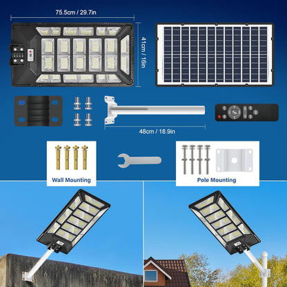 Lighteme 1800 W Solar-Straßenlaternen für den Außenbereich, wasserdicht, 6500 K, Dämmerung bis Morgengrauen, 180000 Lumen, Bewegungsmelder, superhell, Solar-Parkplatzleuchte
