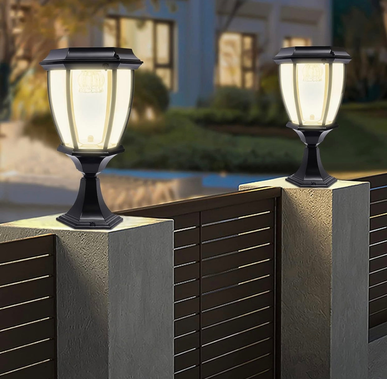 Lighteme 63" Solar-Laternenpfostenleuchten, Aluminium-Stehlampe für den Außenbereich, wasserdichte solarbetriebene Straßenlaternen für Garten, Gehweg, Auffahrt, Vorder-/Hintertür, warmweiße Solar-Pfostenleuchte, austauschbare Glühbirne (2er-Pack)