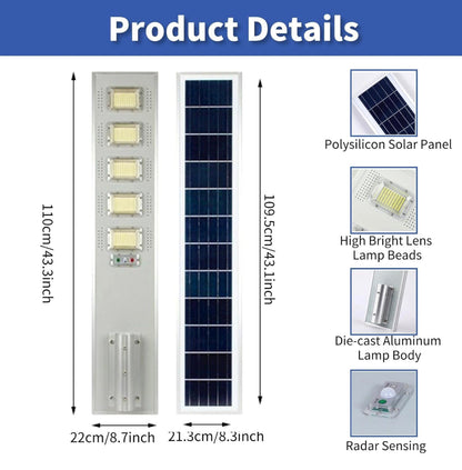 Lighteme 5000 W solarbetriebene Straßenlaterne für den Außenbereich, wasserdichte Solar-Parkplatzbeleuchtung, kommerzielle LED-Flutlichter mit Bewegungsmelder und Fernbedienung