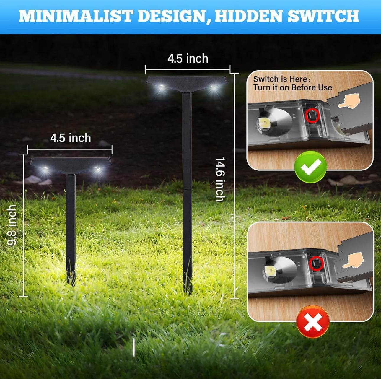 Lighteme Solar Modern Pathway Lights, 6 Pack -15 Lumen
