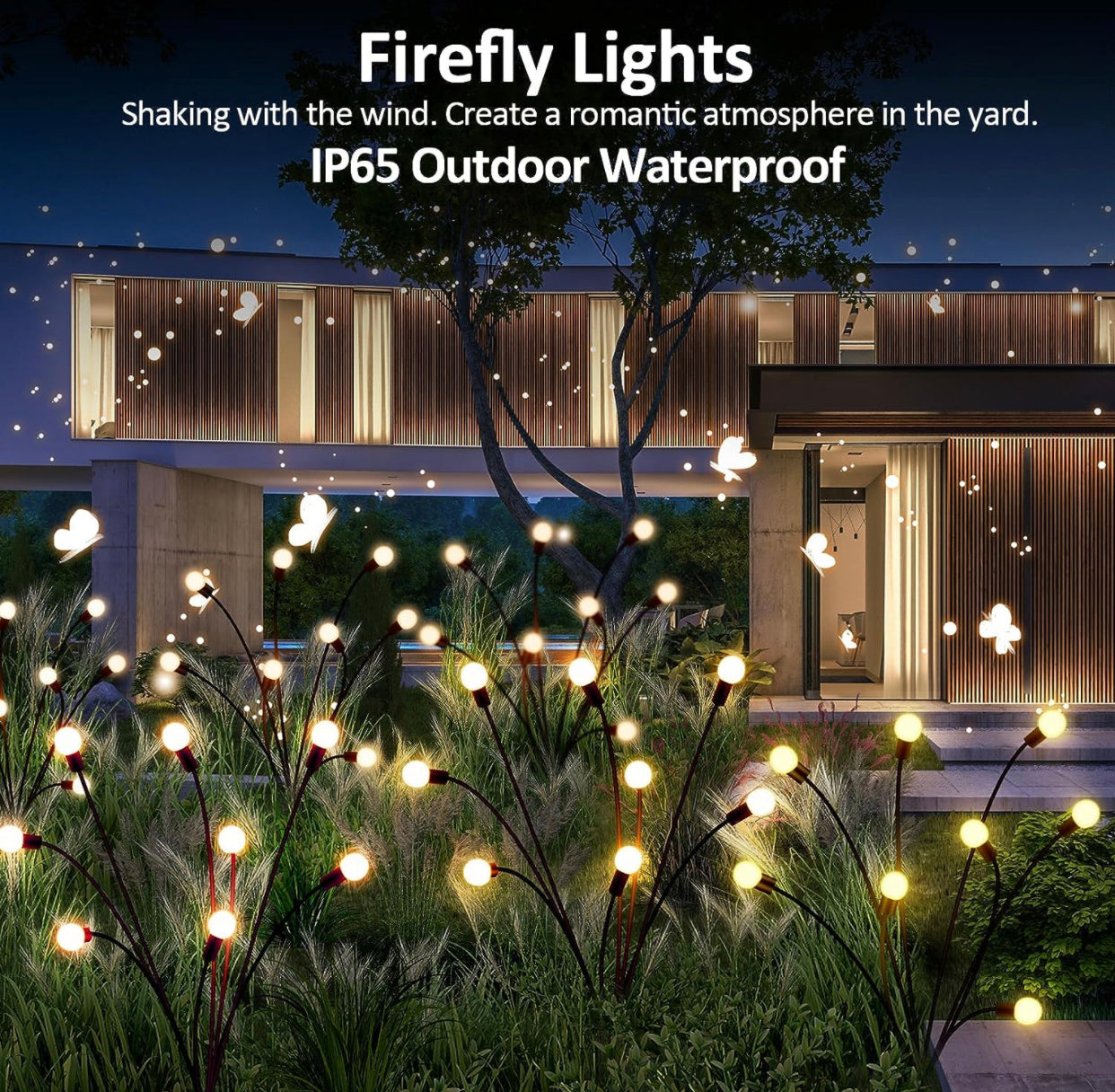Lot de 4 lampes solaires Lighteme FireFly améliorées à 8 LED - Blanc chaud 