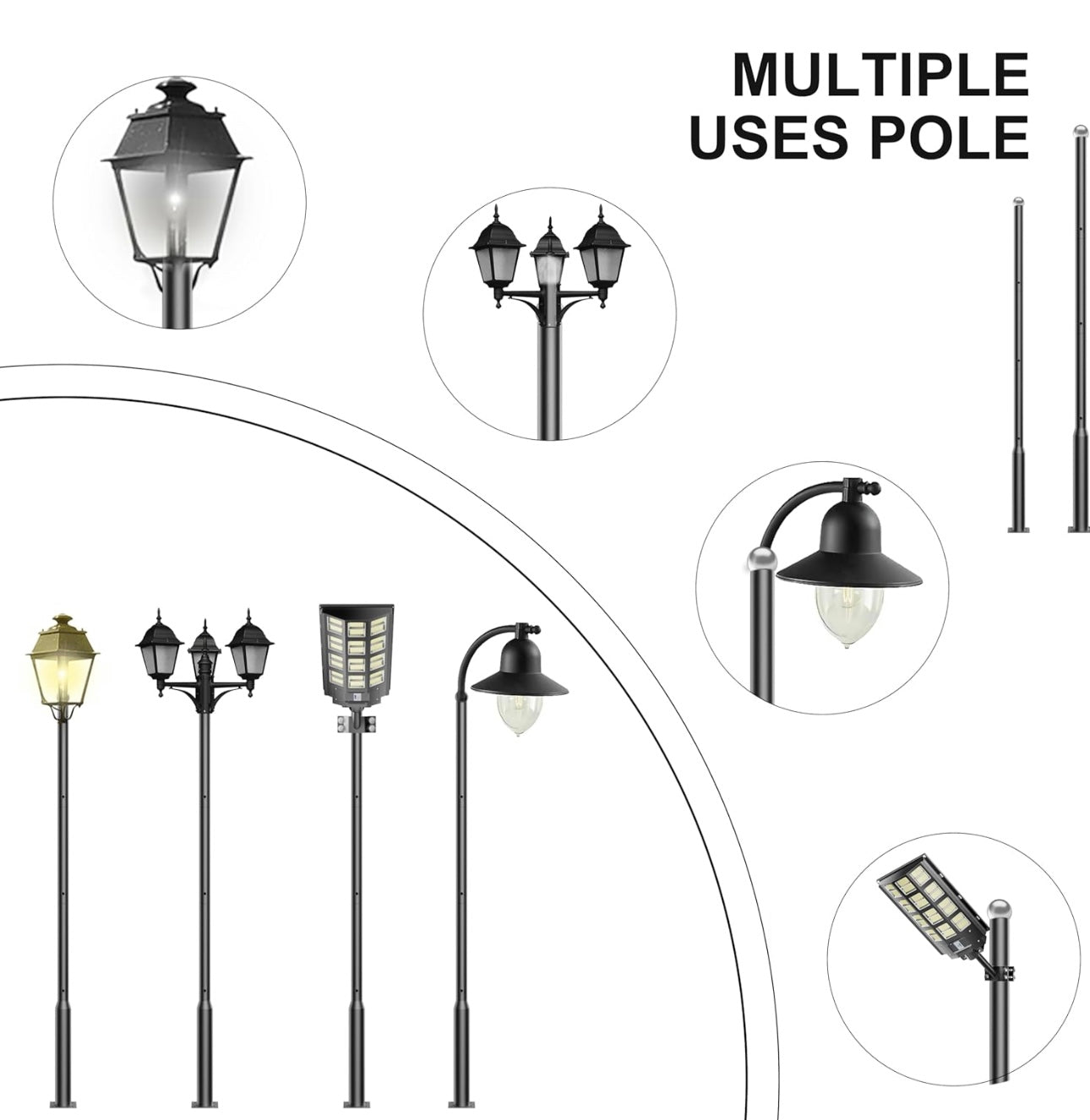 Lampadaire Lighteme de 6 m (20 pi) de qualité commerciale pour rue, stationnement et drapeau, aluminium + cage, paquet de 1