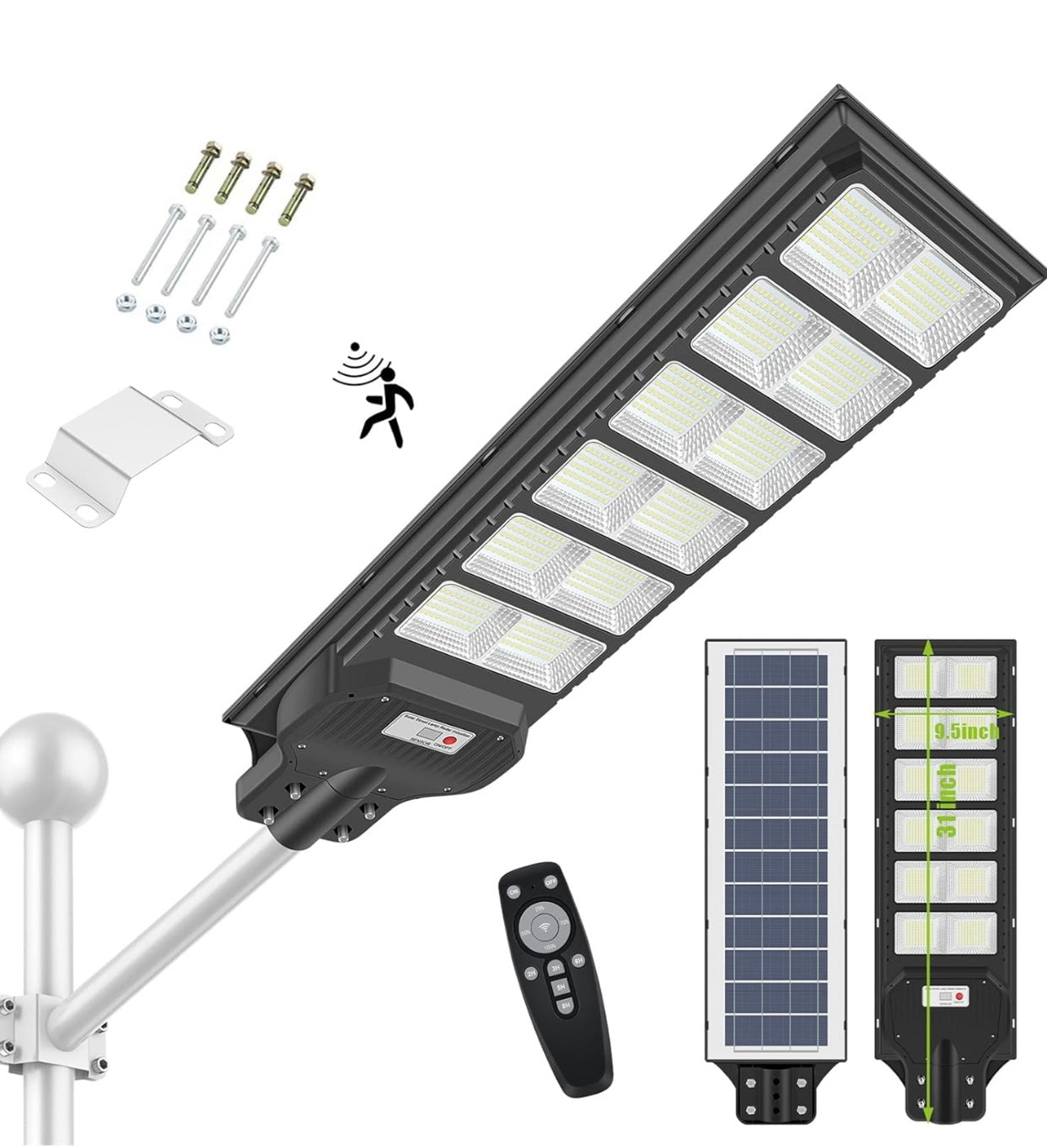 Lighteme 1000W Solar-Straßenlaterne mit Bewegungsmelder, 80000LM IP65 wasserdicht mit Fernbedienung