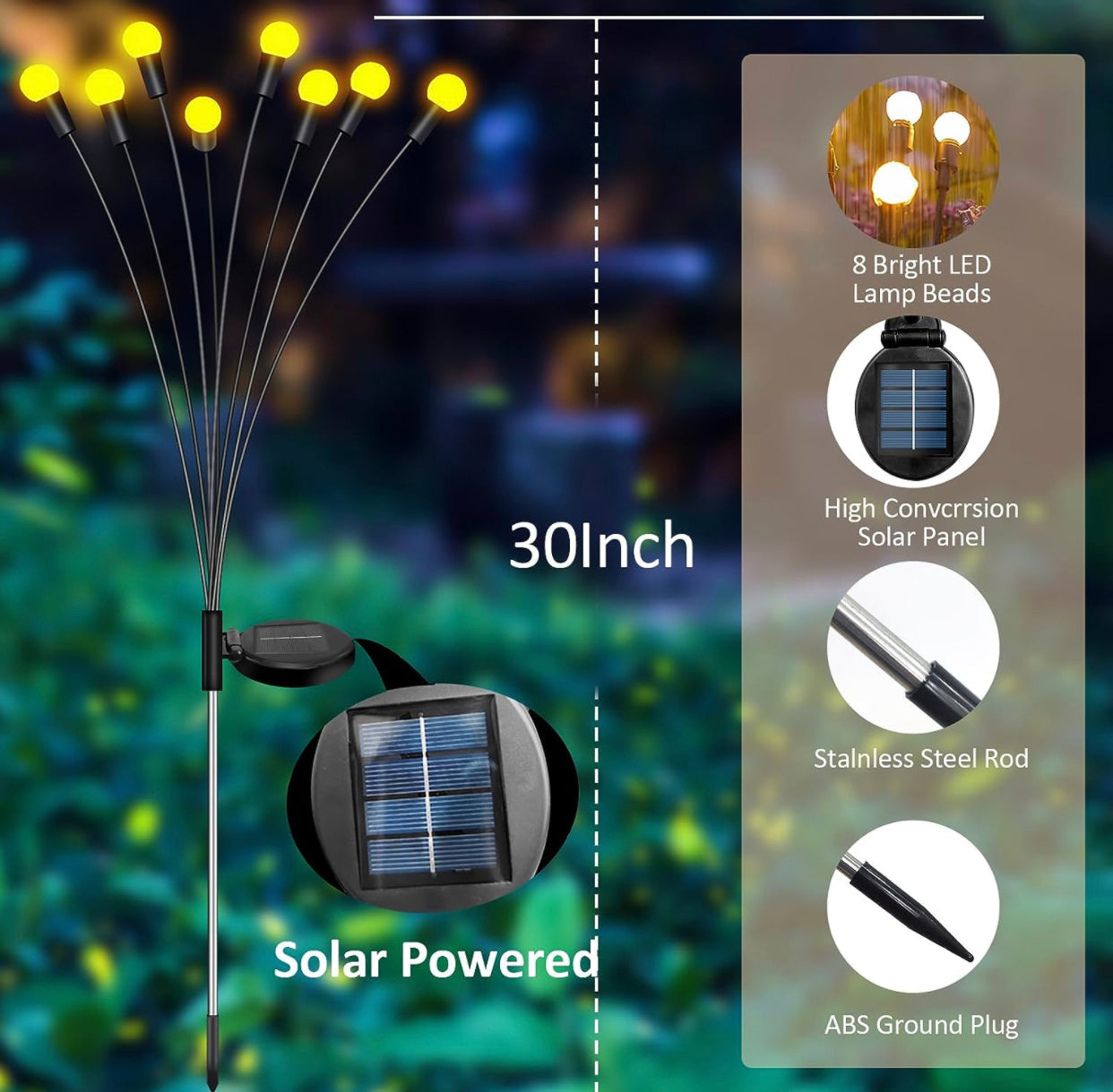 Lot de 4 lampes solaires Lighteme FireFly améliorées à 8 LED - Blanc chaud 