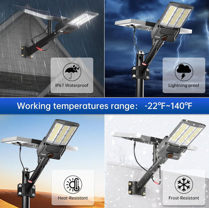 Lighteme 6500 W Solar-Straßenlaternen für den Außenbereich, 500.000 lm, leistungsstarke kommerzielle Parkplatzbeleuchtung, 6500 K, Dämmerung bis Morgengrauen, mit Fernbedienung 