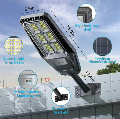 Lighteme 300 W Solar-Straßenleuchte, 30000 lm, LED, für den Außenbereich, wasserdicht, von der Dämmerung bis zum Morgengrauen, für Hofbeleuchtung, IP66, 6000 K, mit Halterung und Fernbedienung 