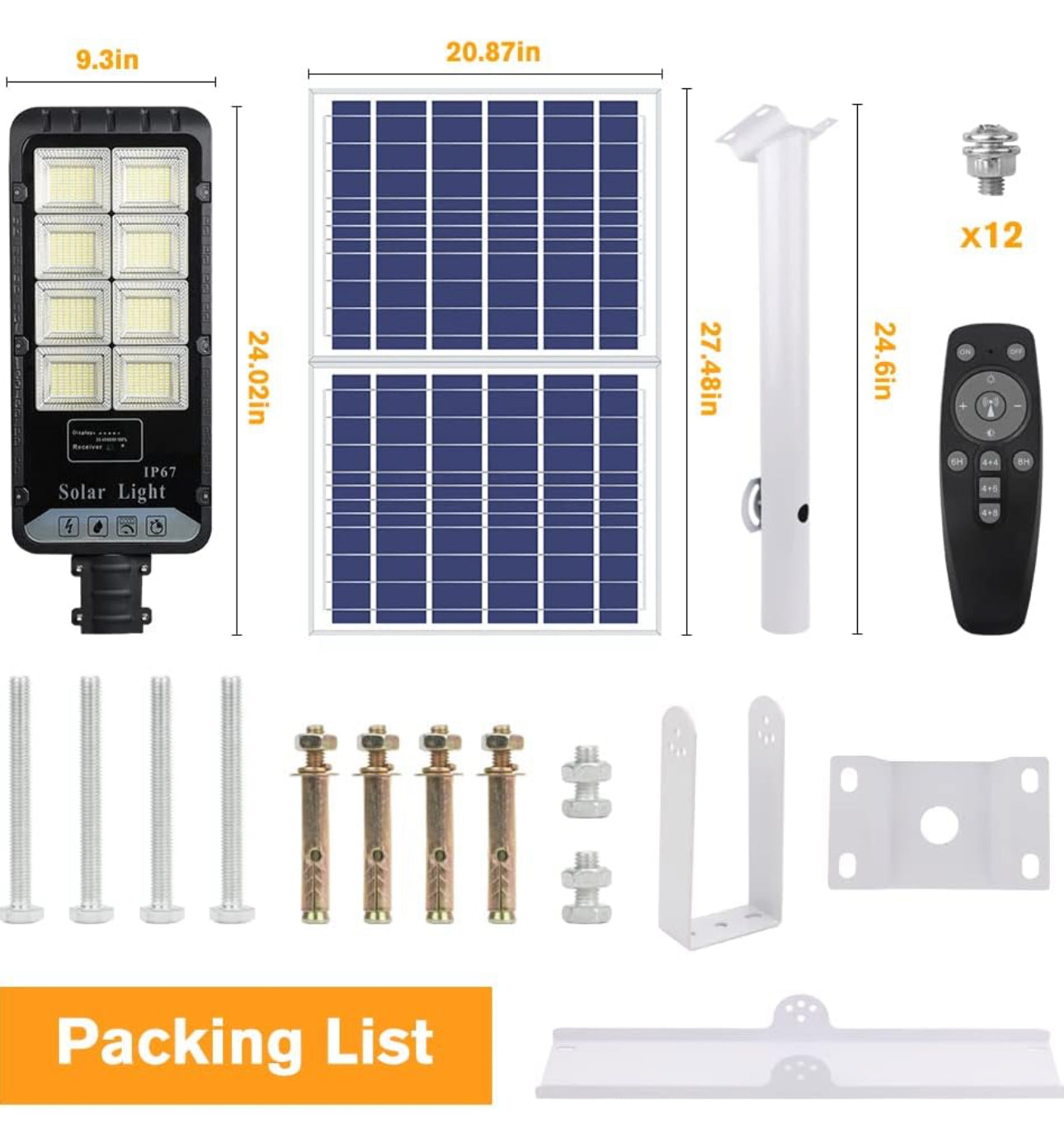 Lighteme 1200 W Solar-Außenleuchten mit Bewegungsmelder, Dämmerung bis Morgengrauen, gewerbliche Großflächenbeleuchtung, Sicherheitsflutlicht, wasserdicht, mit Fernbedienung für Hinterhof, Stadion, Garage, Parkplatz