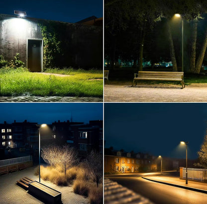 Lighteme 1800 W dreifarbige Solar-Straßenlaternen für den Außenbereich – mehrfarbige, einstellbare Beleuchtung – 7000 K LED-Straßenlaterne mit Fernbedienung – Ideal für Parkplätze, Höfe, Plätze – Solar-Parkplatzbeleuchtung
