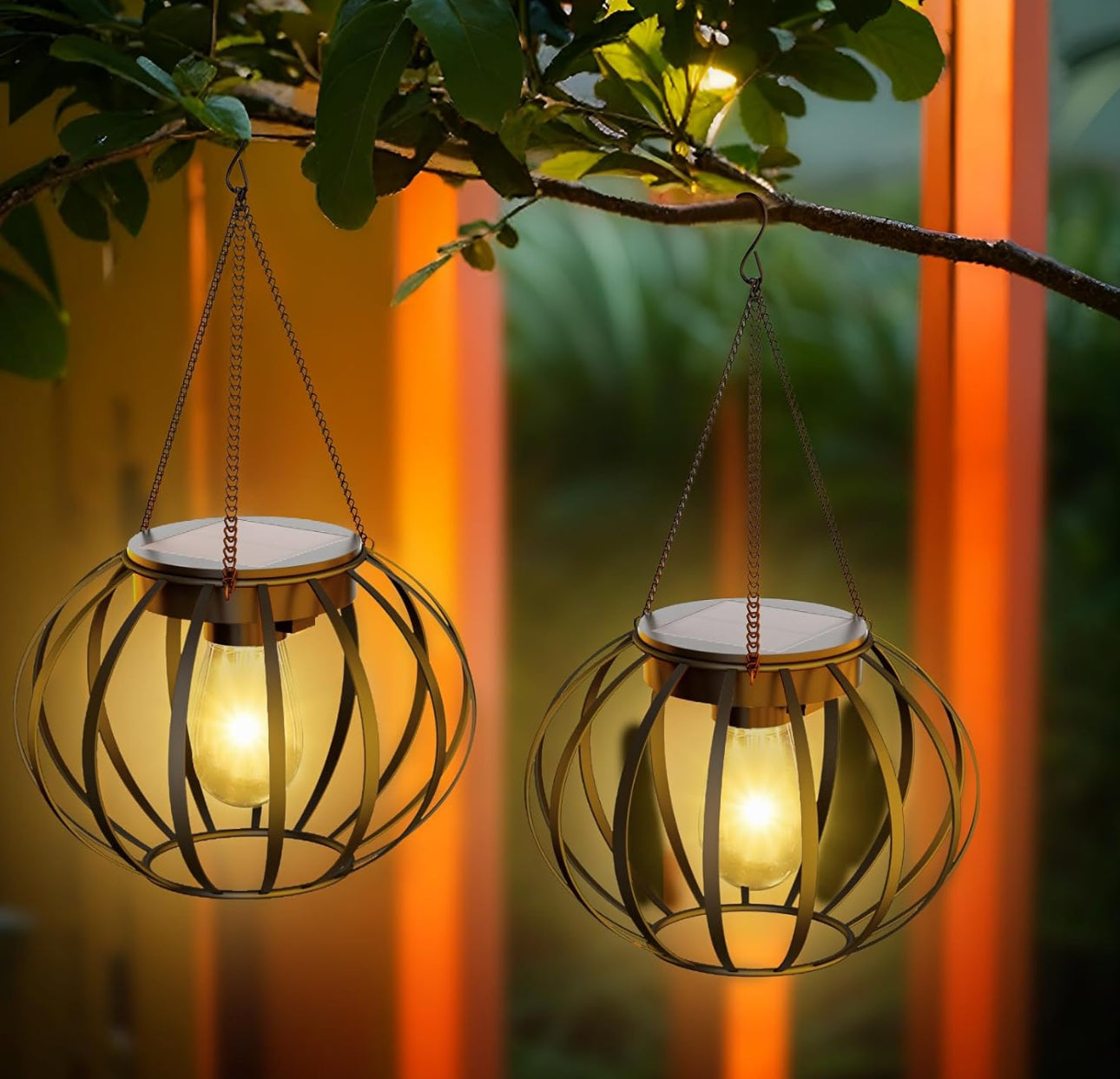 Lot de 2 lanternes solaires suspendues Lighteme d'extérieur étanches en forme de citrouille de 38 cm